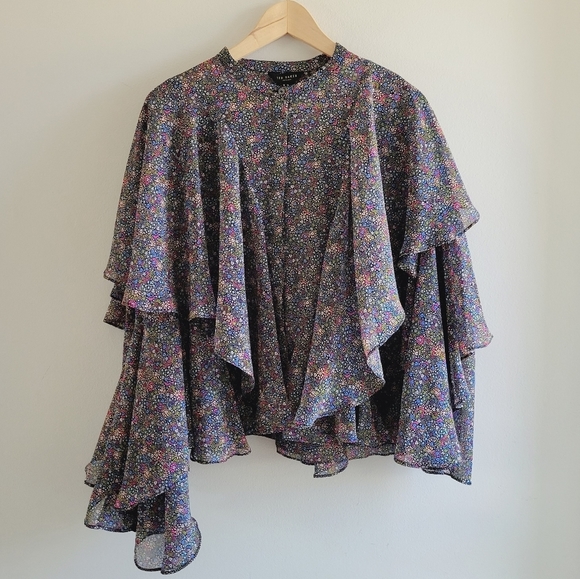 Ted Baker- Pinku Retro Flood Printed Ruffle Blouse - Picture 4 of 13